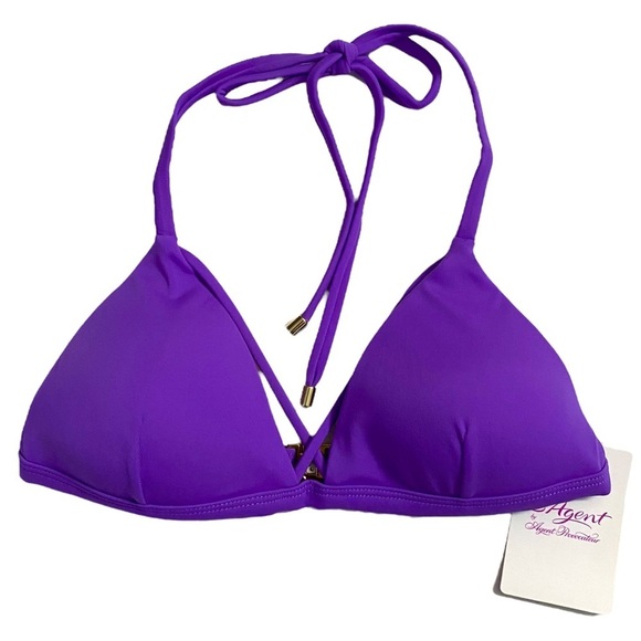 L'Agent by Agent Provacateur Avril Violet Triangle Bikini Top Halter Ties Small - Picture 2 of 12
